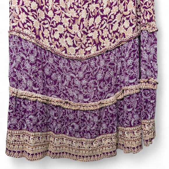 J. Jill Maxi Skirt Size M Purple Gold Floral Boho Cottagecore Gypsy Peasant - Picture 4 of 8